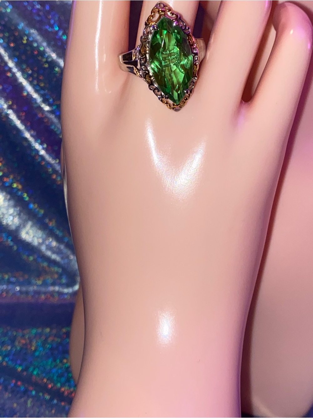 ✨💚👑 Poison Crown Chartreuse Quartz Ring | Art Deco Marquise Statement Sz 11